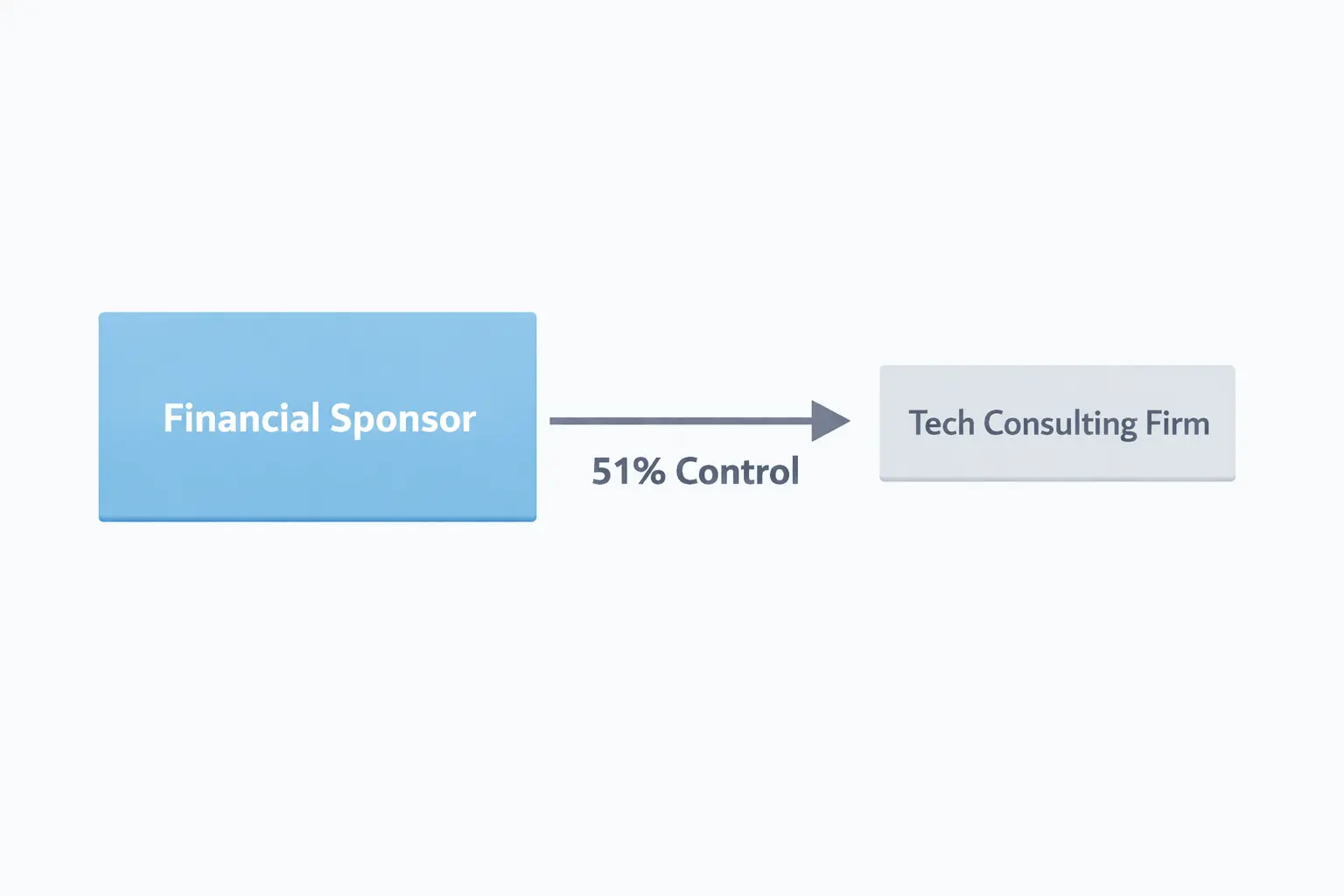Simple infographic showing a financial sponsor owning 51 percent of a tech consulting firm with clear ownership connection.
