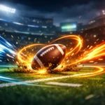 Digital football field showing ball movement and tackles with abstract motion lines, highlighting fumble mechanics in ESPN NFL 2K5. espn nfl 2k5 how to fumble