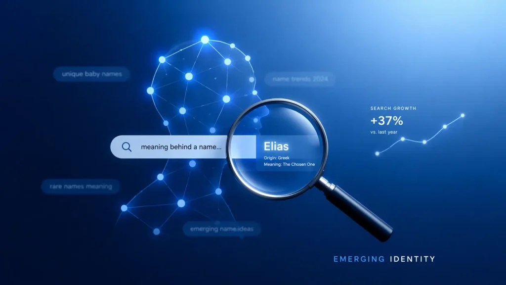 jack şoparov​, Abstract digital visualization of online search trends showing connected data nodes, a magnifying glass over floating search elements, and a modern tech-style background representing rising interest in a name or identity.