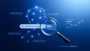 jack şoparov​, Abstract digital visualization of online search trends showing connected data nodes, a magnifying glass over floating search elements, and a modern tech-style background representing rising interest in a name or identity.