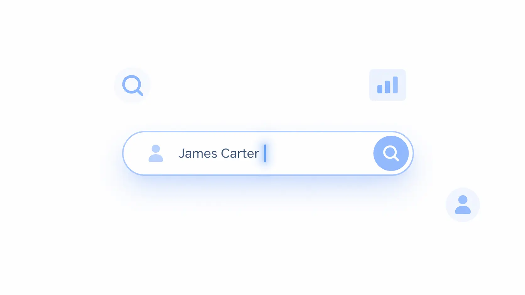 jack şoparov​, Minimal search interface illustration with a single search bar, soft glowing cursor, and simple icons representing search and profile concepts in a clean, modern design.