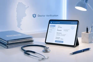 doctor gomez tello roberto argentina doctor​ verification concept with medical tools, digital records, and professional healthcare setup
