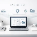 Minimal workspace illustrating the Merfez productivity system with a clean desk, organized tools, and simplified workflow concept