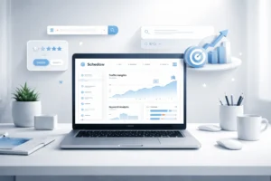 Professional digital workspace illustrating schedow concept in SEO and branding