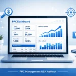 PPC management USA Aelftech dashboard showing ad performance, clicks, and ROI growth