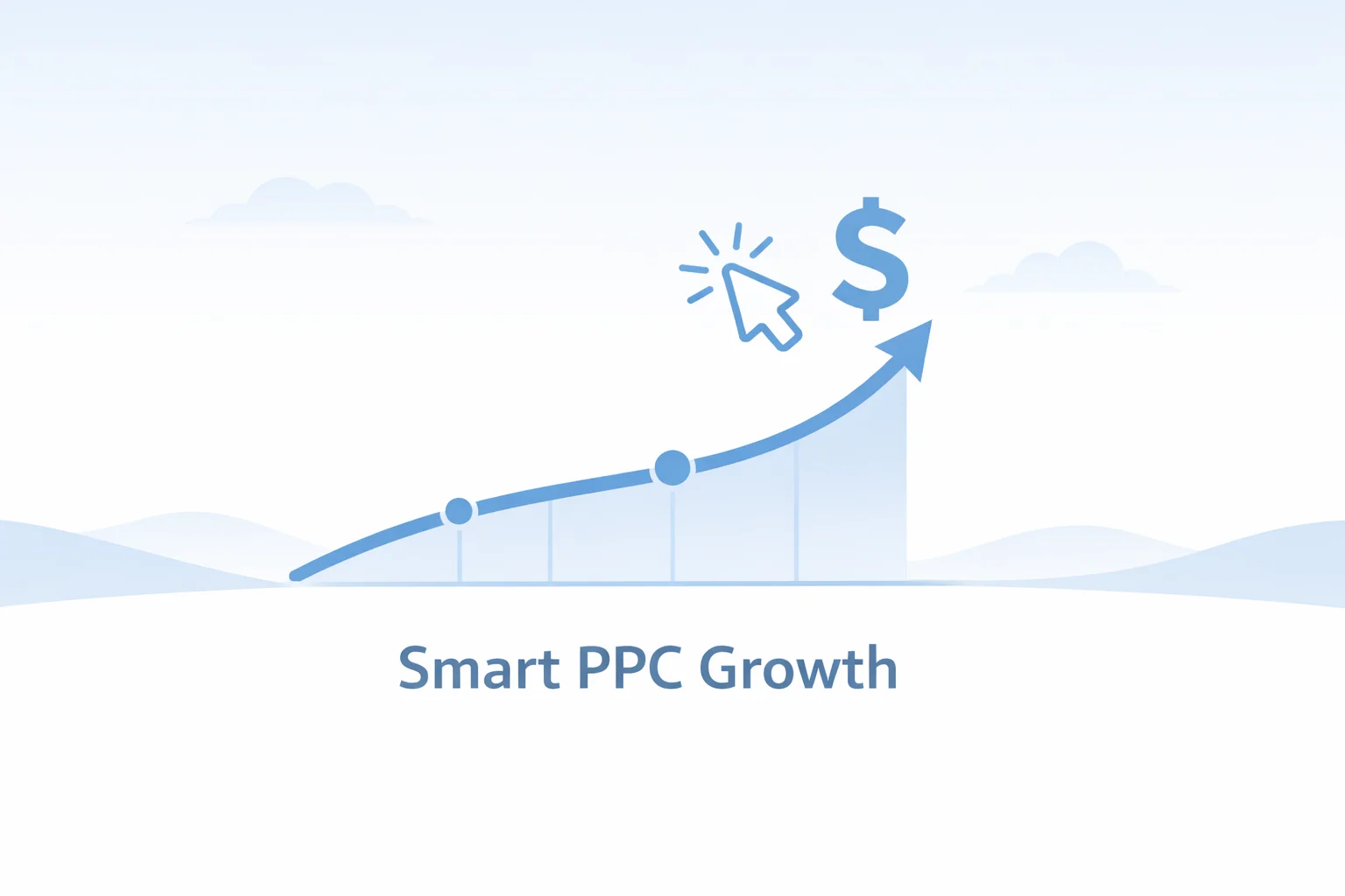 Simple PPC management USA Aelftech growth concept with clicks and rising ROI graph